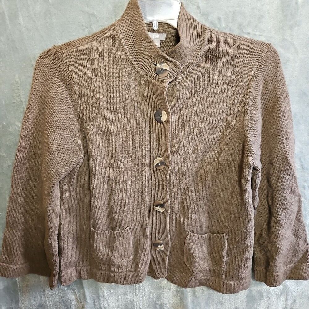J. Jill Women's Medium Brown Button Up Sweater bell sleeve cotton blend